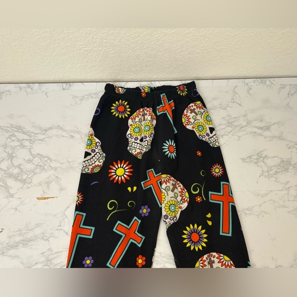 Black Skull And Crosses Leggings Womens S/M Elastic Waist Pull On Pants - Picture 2 of 5